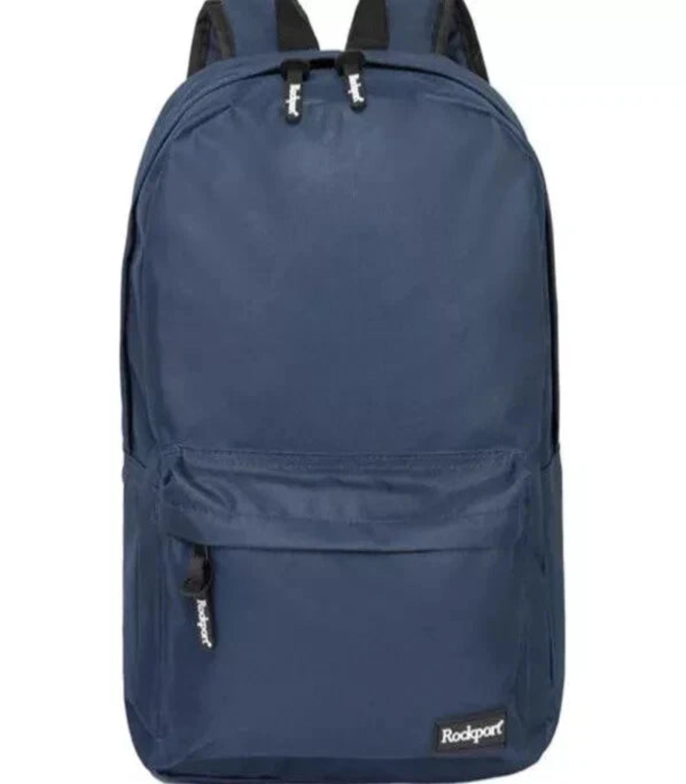 Navy blue backpack with 'Rockport' branding on a white background