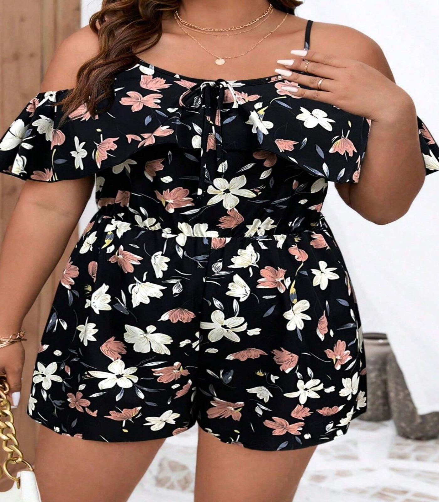 SHEIN Holiday Print Off The Shoulder Romper Size 16 (XL)
