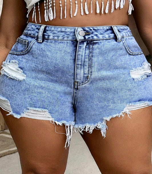 SHEIN Plus Ripped Raw Hem Denim Shorts Size 1XL
