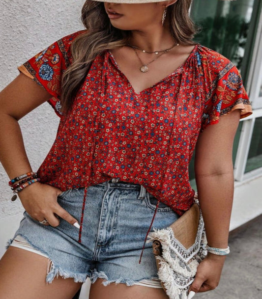 SHEIN Red Floral Blouse Size XL