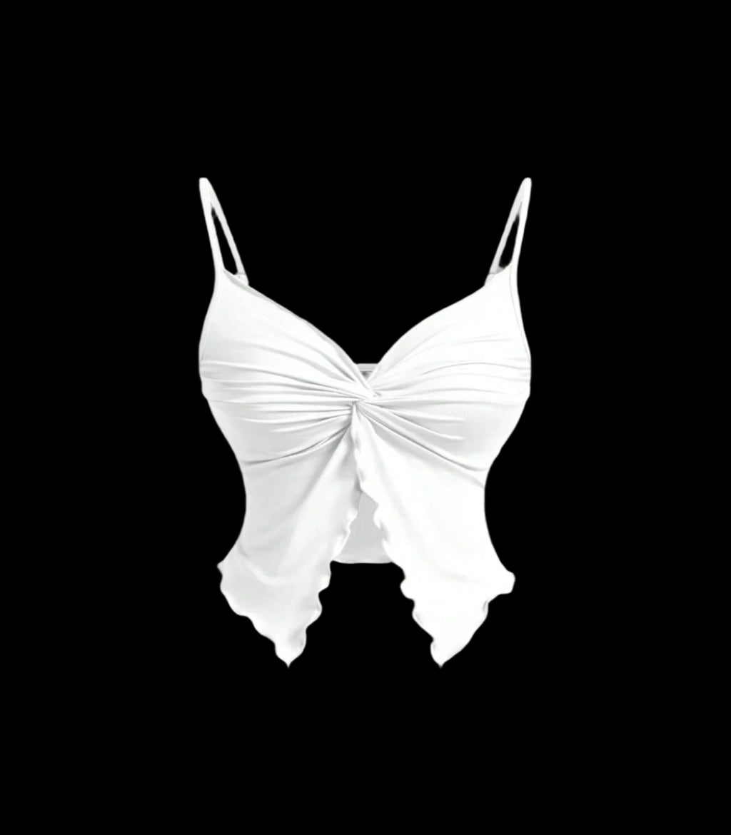 White lace bralette on a gray background