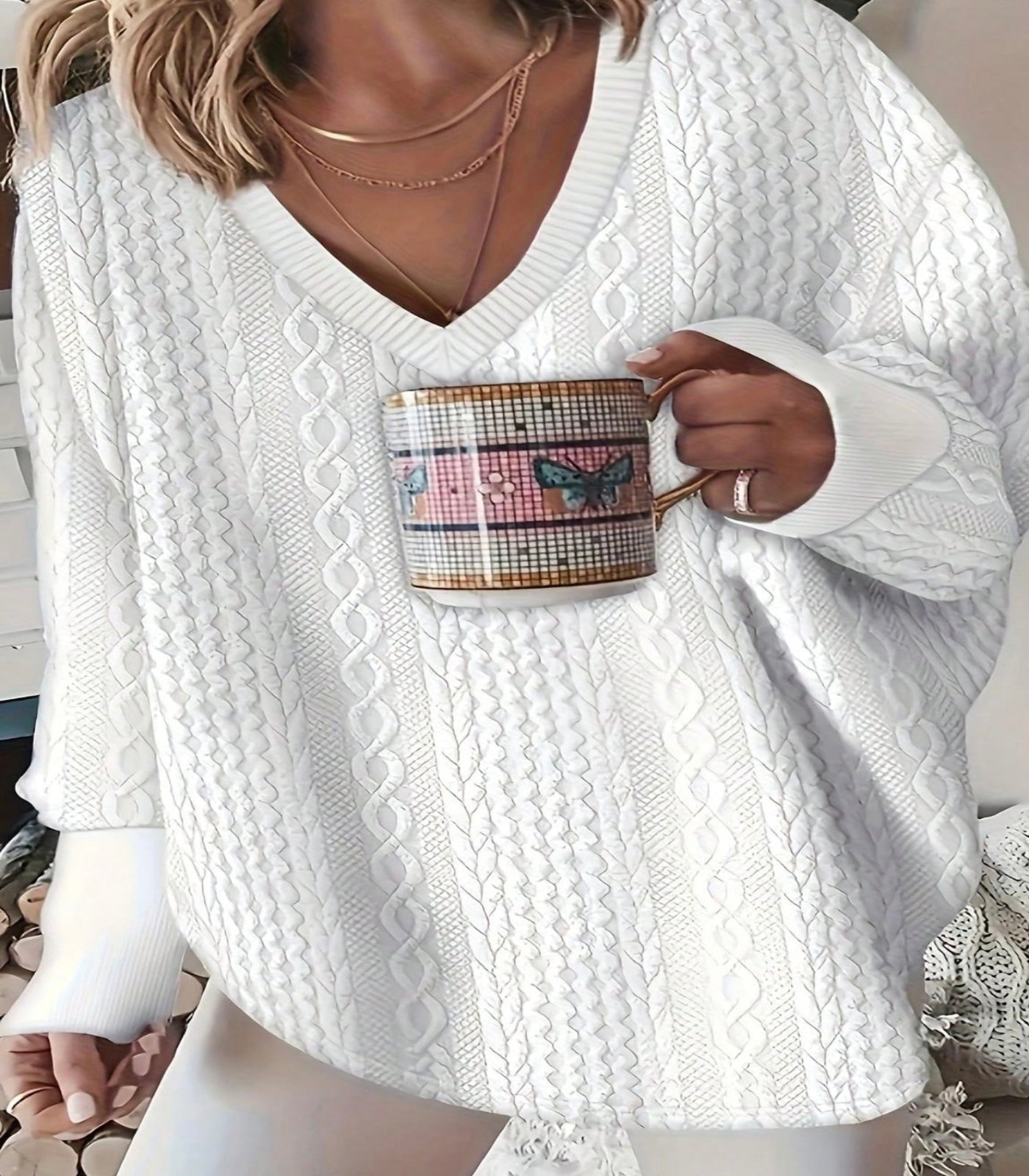 SHEIN White Textured Pattern Sweatshirt Size 1XL (16)