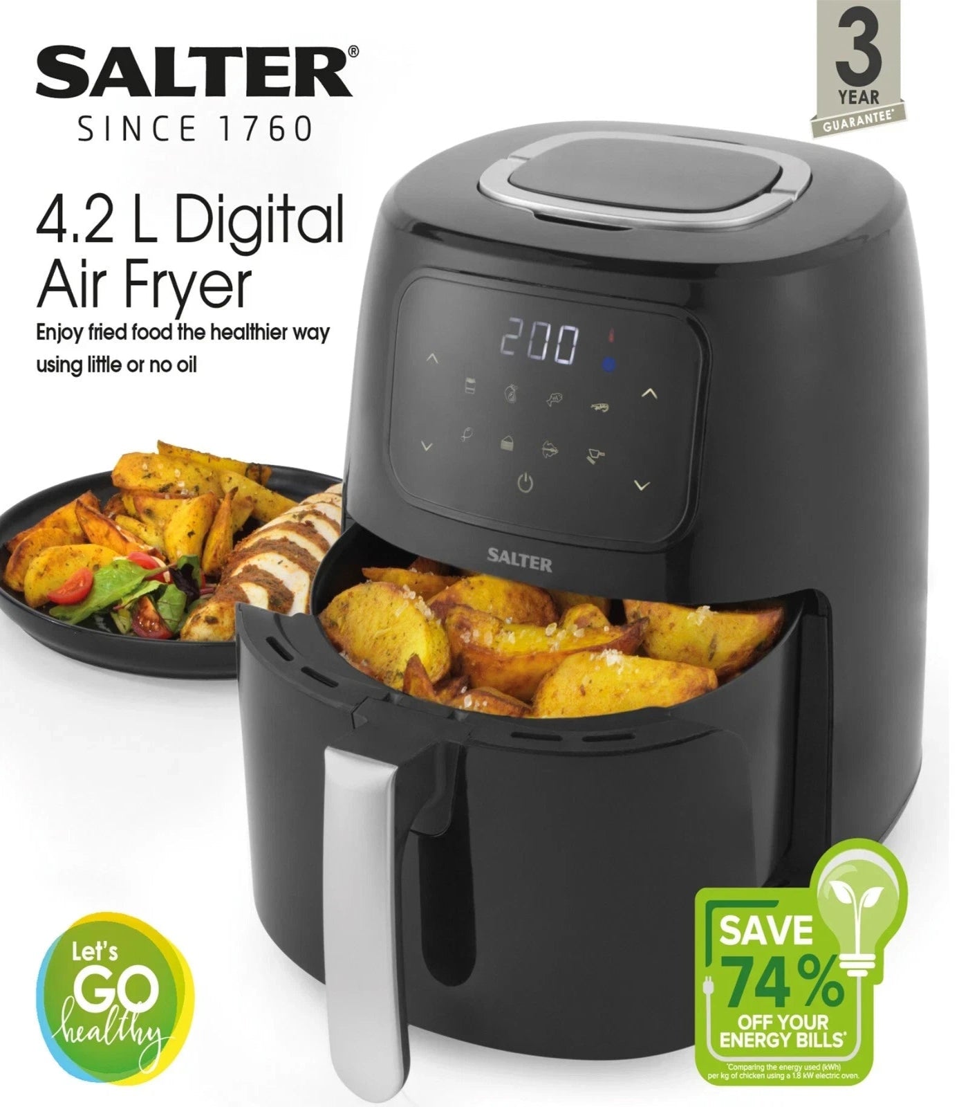 Salter Digital Air Fryer 4.2L 8 Presets Touch Screen