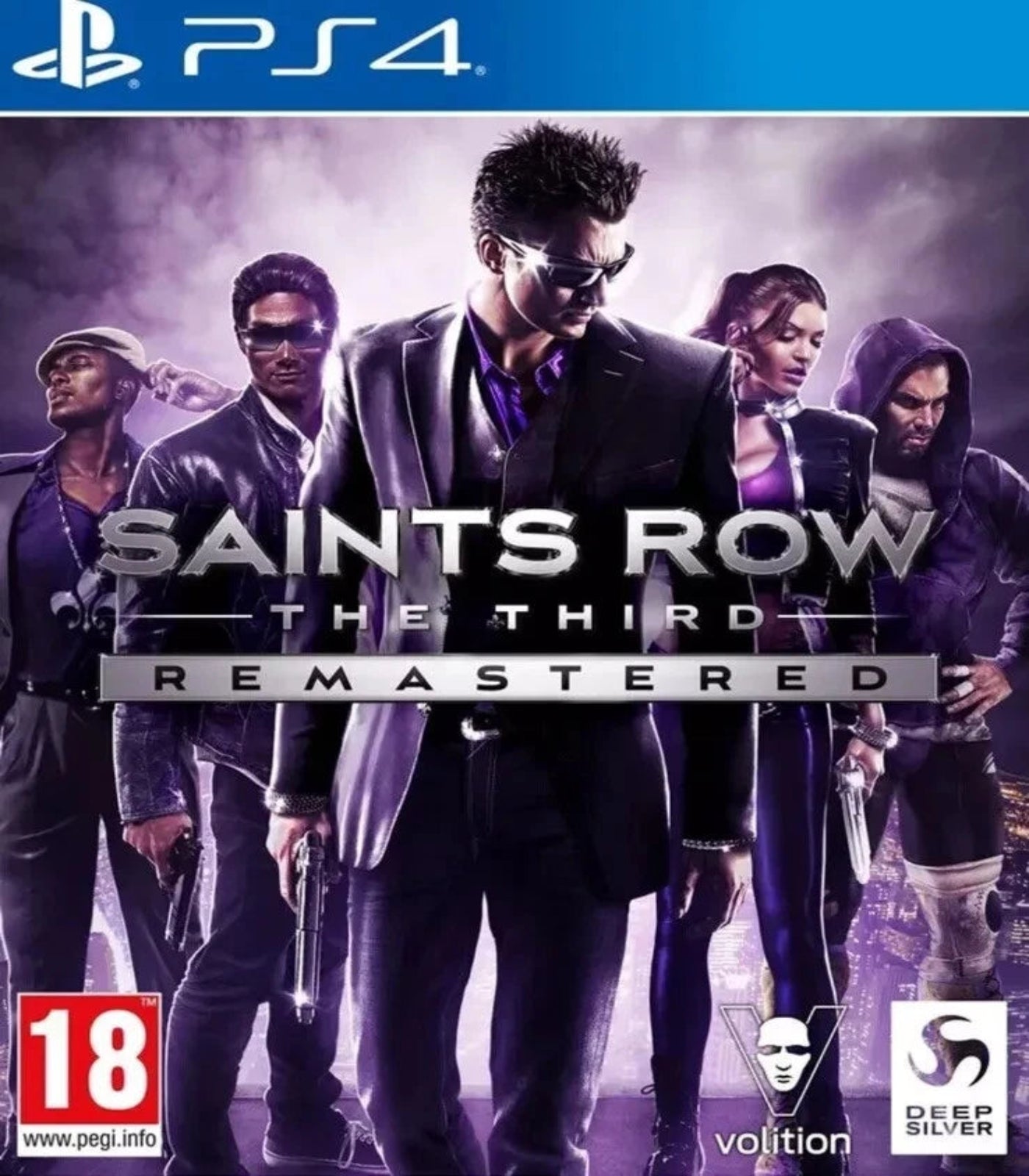 Game cover of 'Saints Row: The Third Remastered' for PS4 with characters and branding.