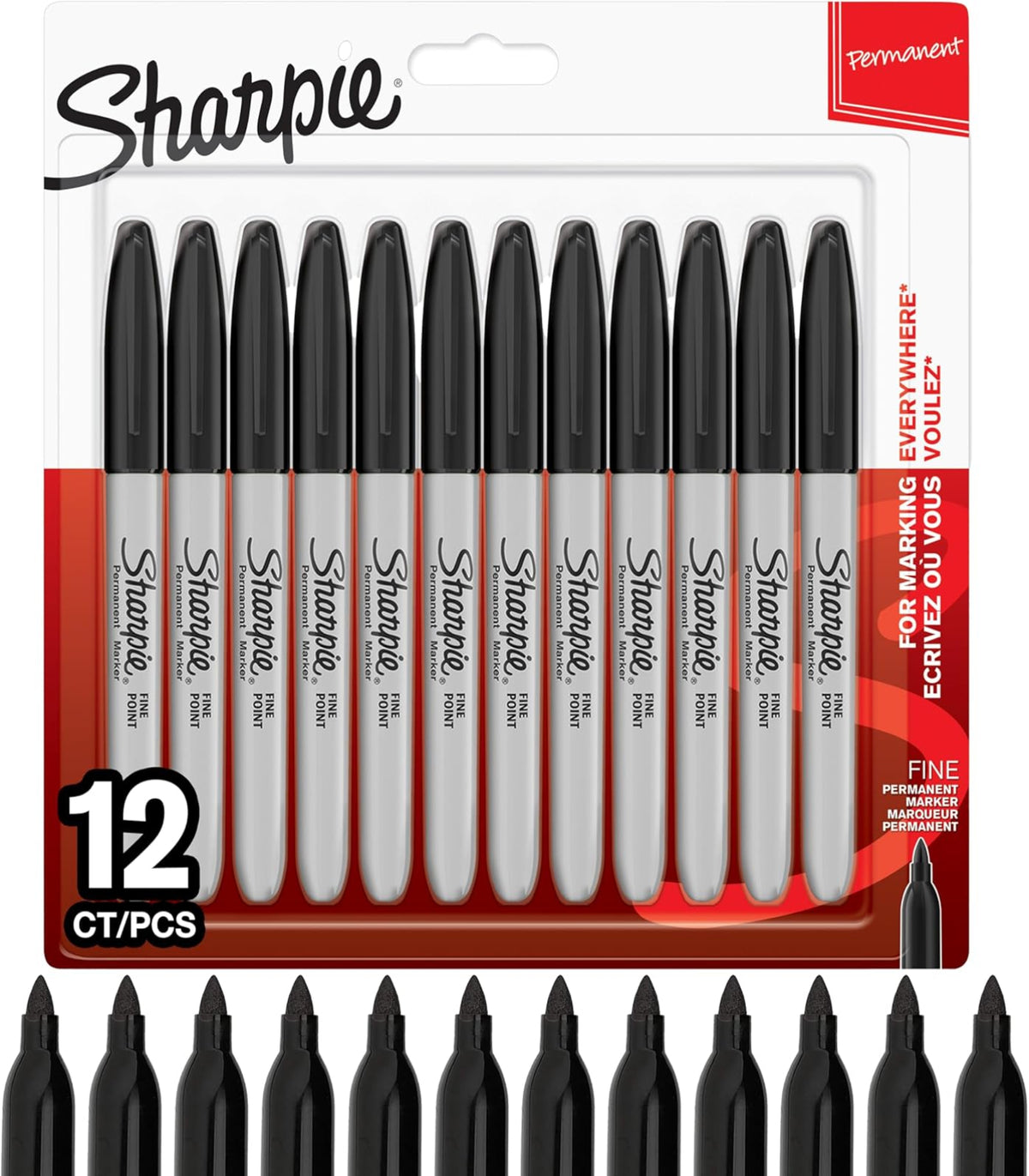 Pack of Sharpie permanent markers with packaging displaying the brand name.