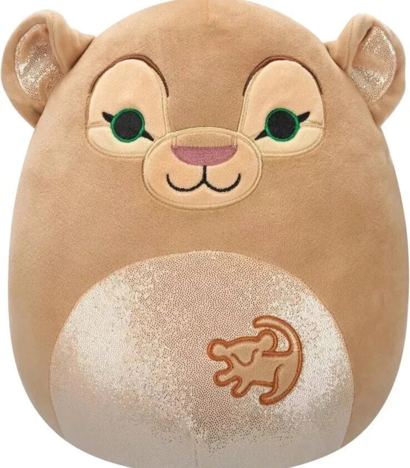 Plush toy with a lion face design on a beige background