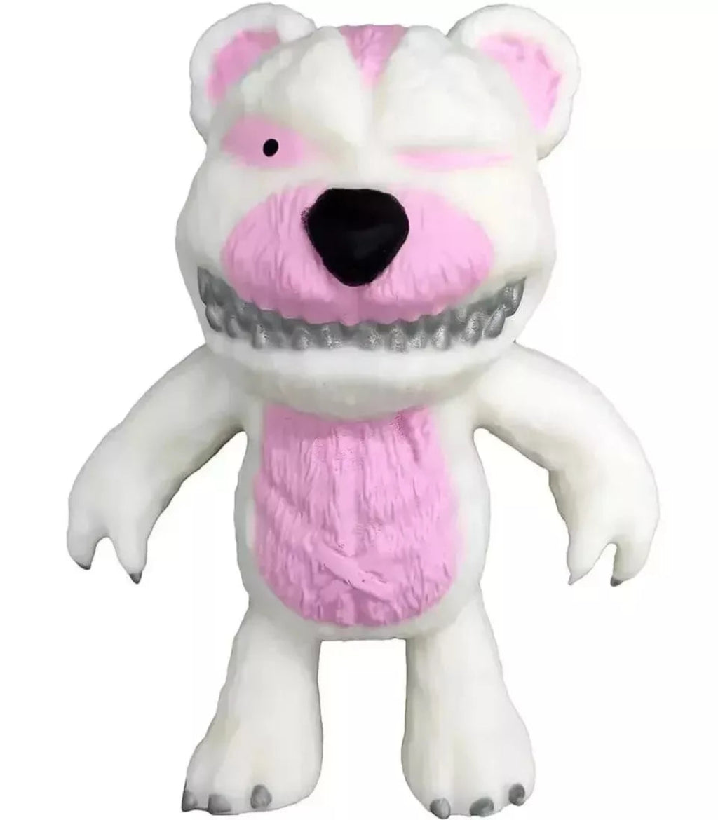 White plush toy with pink accents on a white background