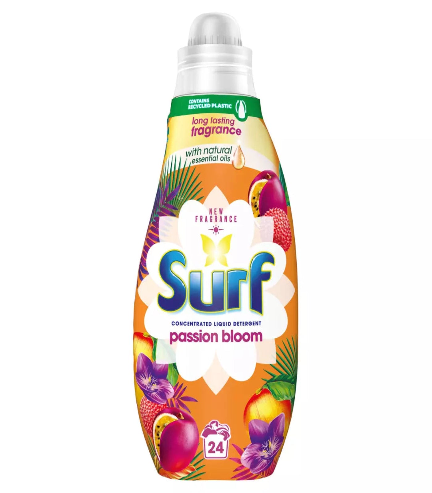 Surf passion bloom liquid detergent bottle on a white background