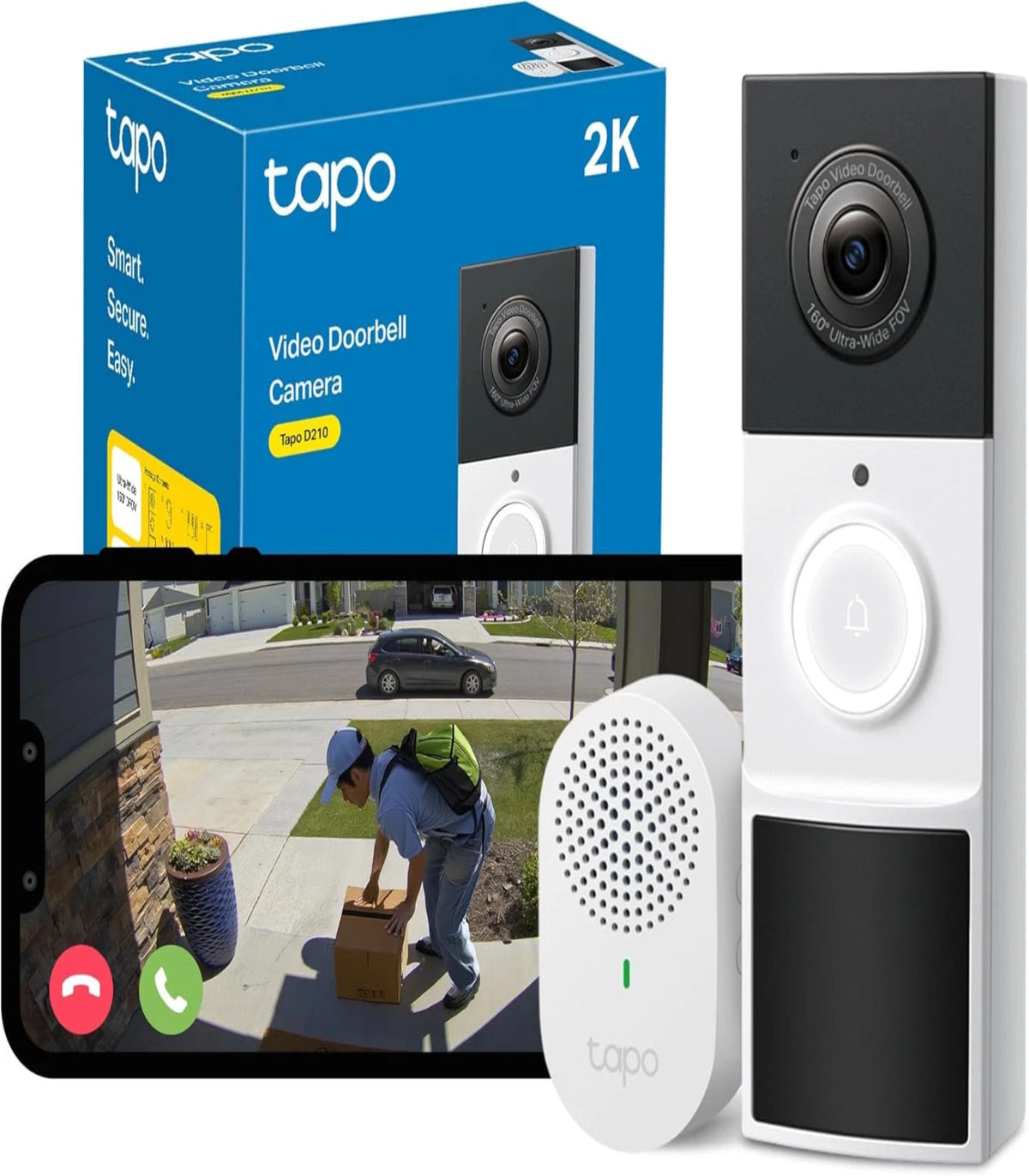 Tapo D210 Doorbell Camera Wireless 2K 3MP Ultra-Clear Doorbell Camera