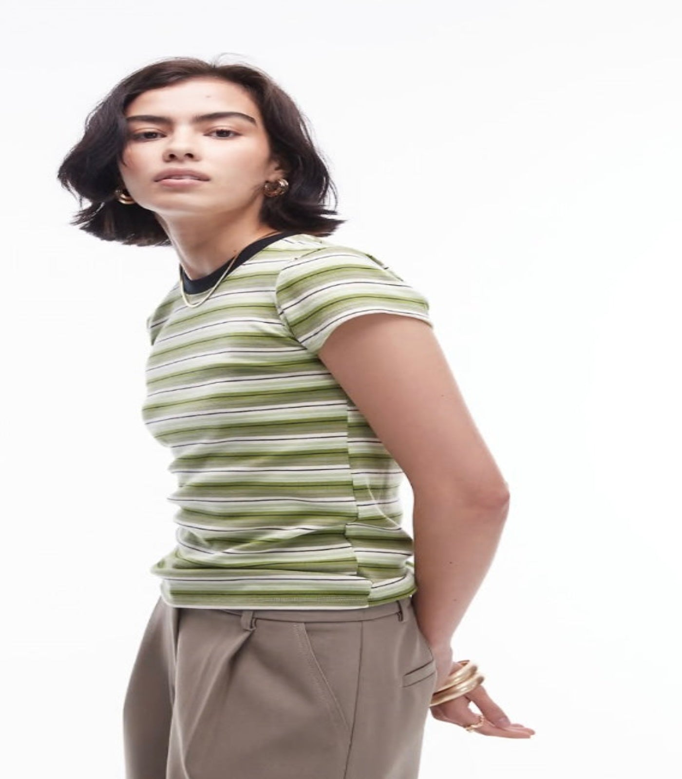 Topshop Green Stripe Longline T-Shirt Size S RRP £16