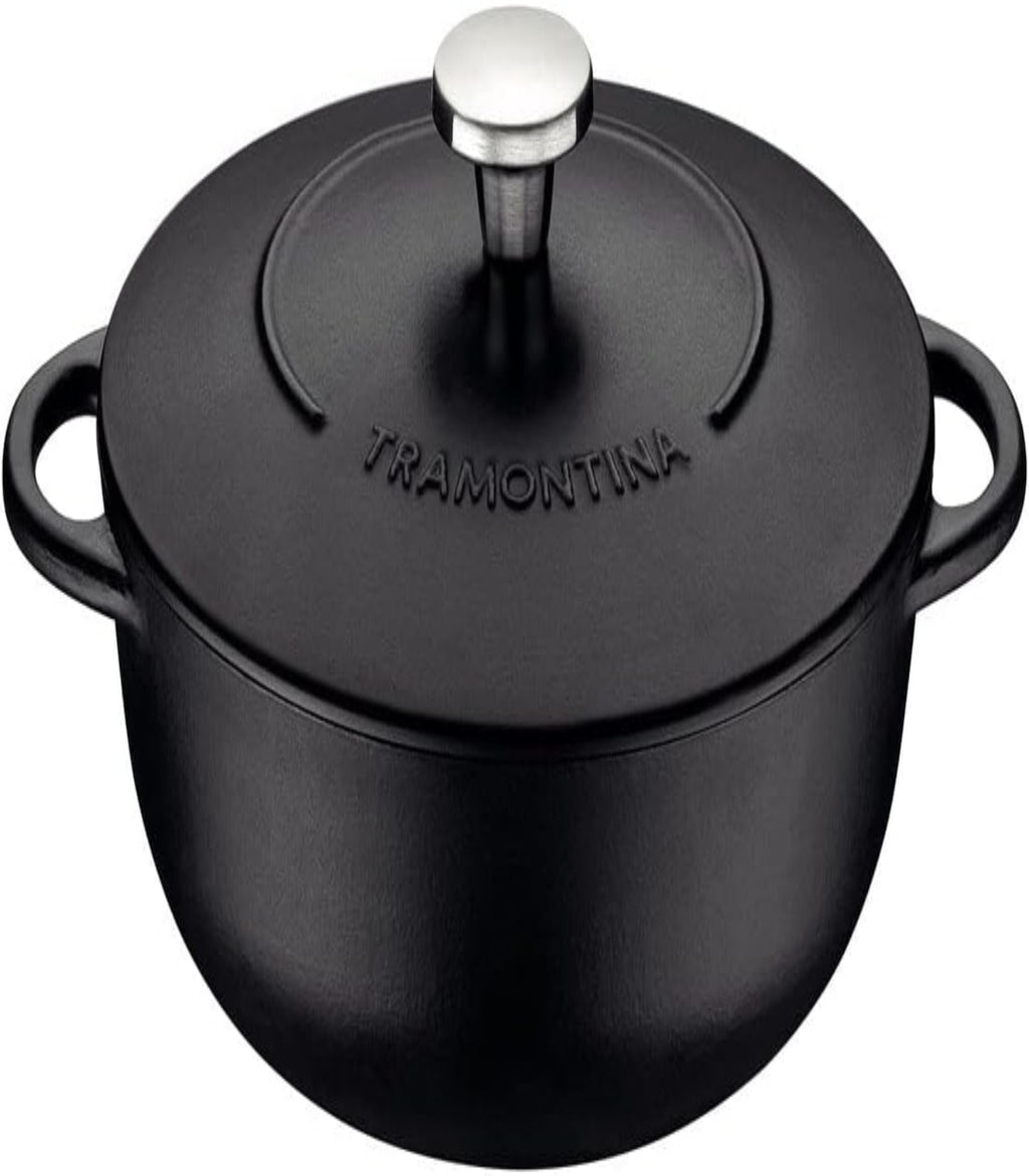 Black铸铁锅 with Tramontina branding on a white background
