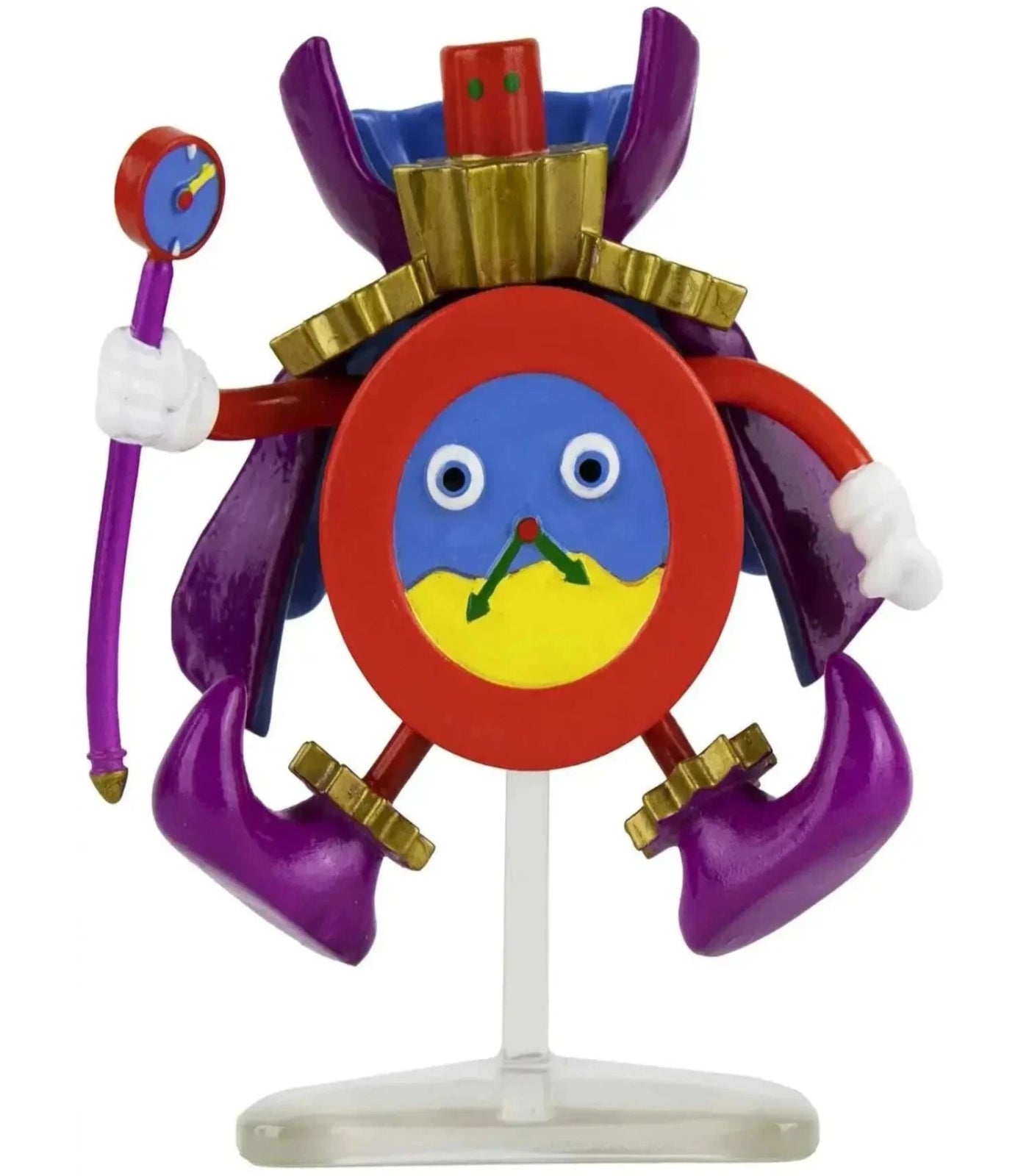 Colorful toy figure with a round face and multiple limbs on a white background