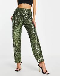 ASOS DESIGN Curve sequin slouchy trouser khaki Size 20 RRP £60