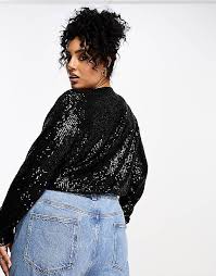 ASOS DESIGN Curve Sequin Wrap Bodysuit - Black Size 24 RRP 34