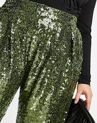 ASOS DESIGN Curve sequin slouchy trouser khaki Size 20 RRP £60