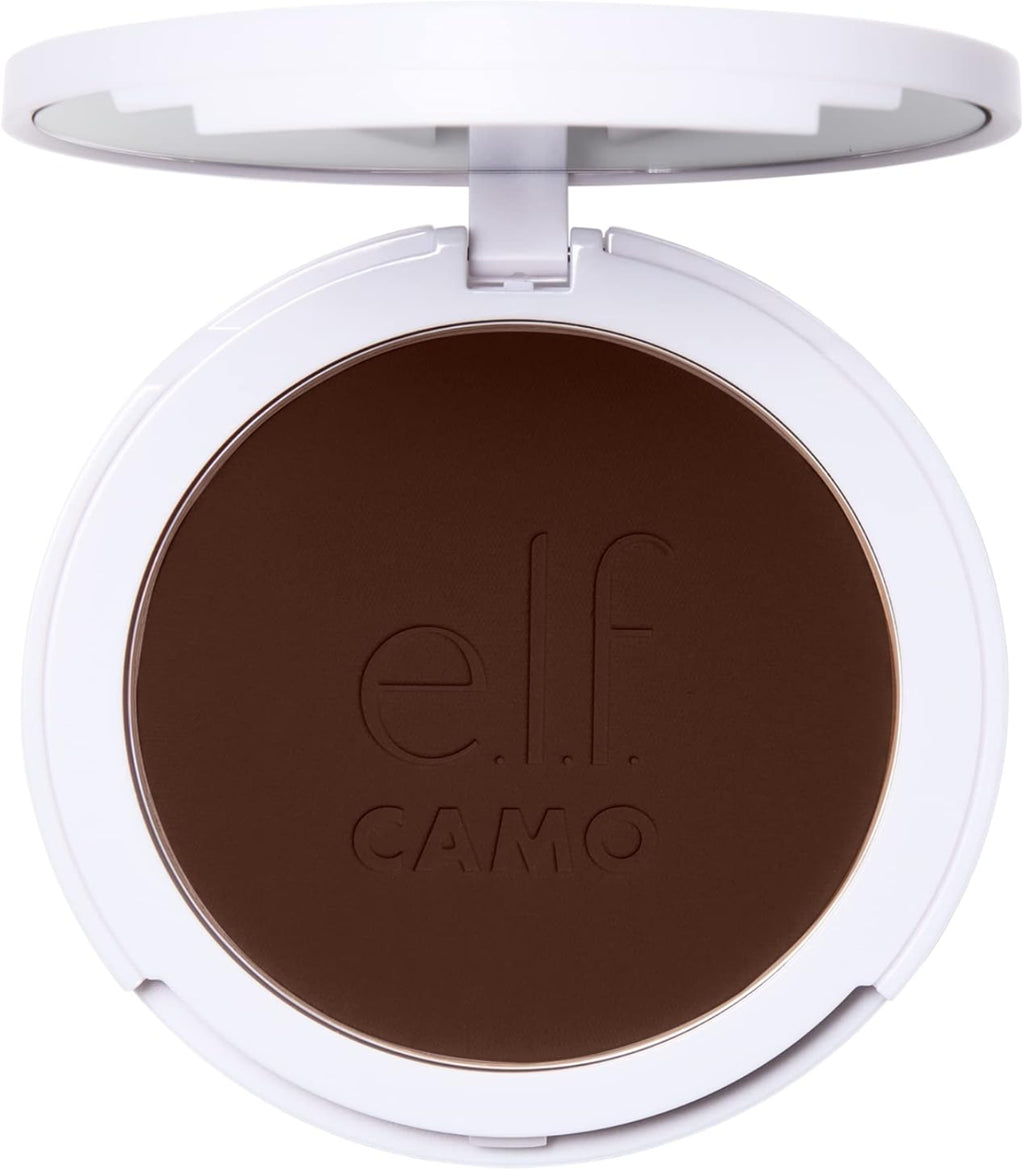 Compact powder with 'elf Camo' branding on a white background