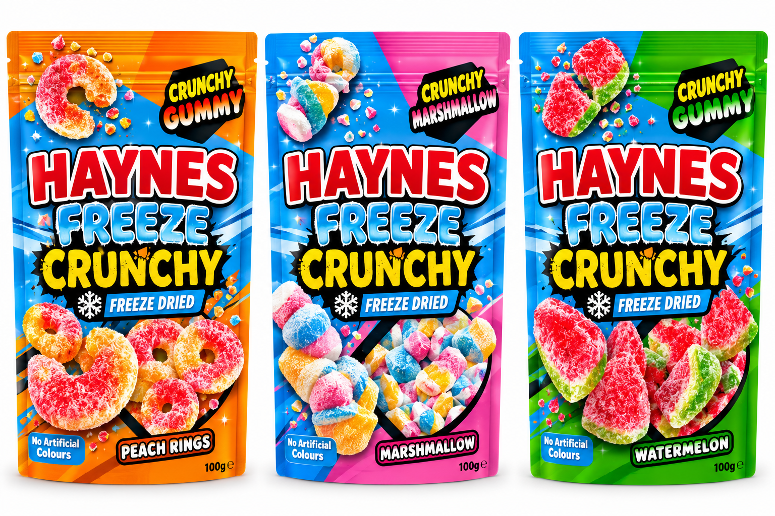 Freeze Dried Peach, Marshmallow & Watermelon Crunchy Sweets 35g x 3