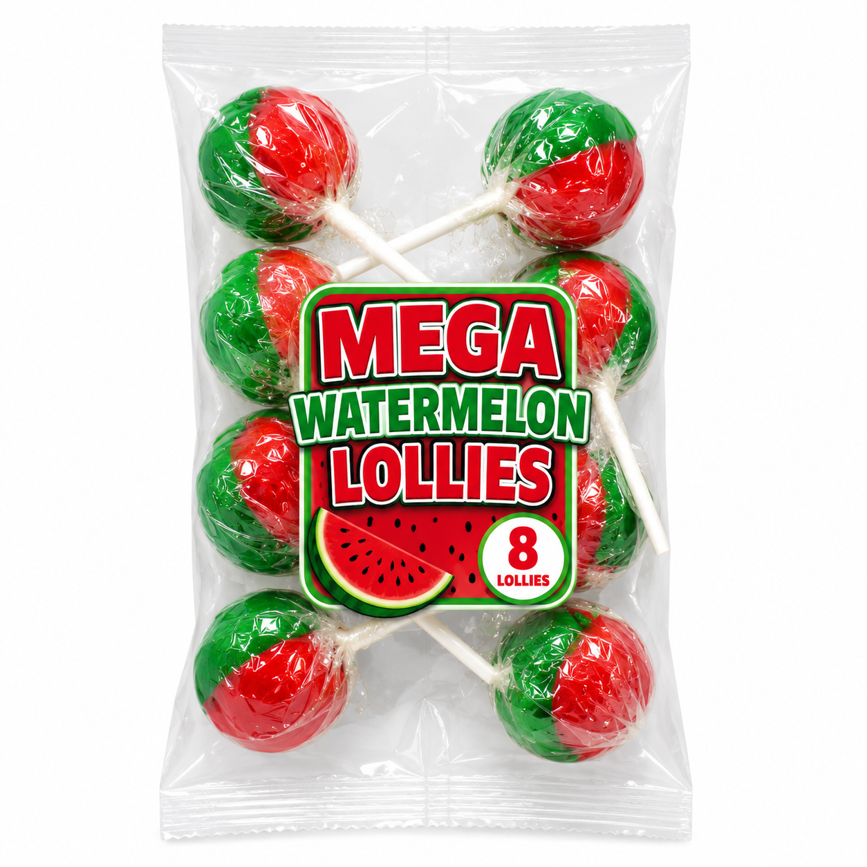 Mega Watermelon Lollies 22g, individual Wrapped Pack of 8, Sweet Shop HD