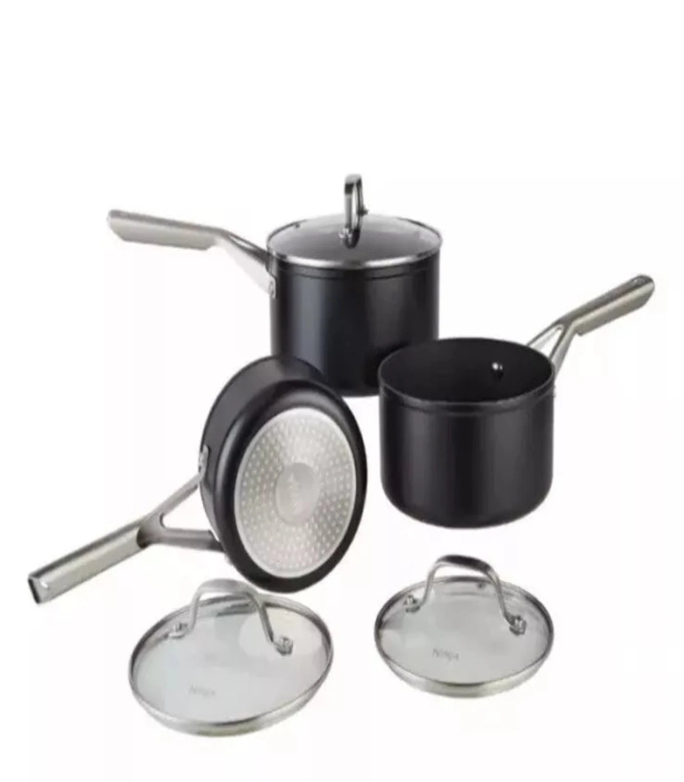 Ninja ZEROSTICK Essentials Cookware 3-Piece Saucepan Set with Glass Lids, Black