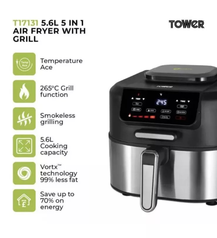 Tower 5 In 1 Air Fryer & Smokeless Grill
