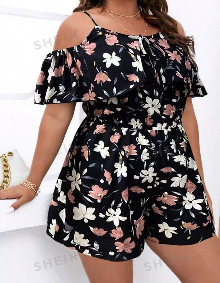 SHEIN Holiday Print Off The Shoulder Romper Size 16 (XL)