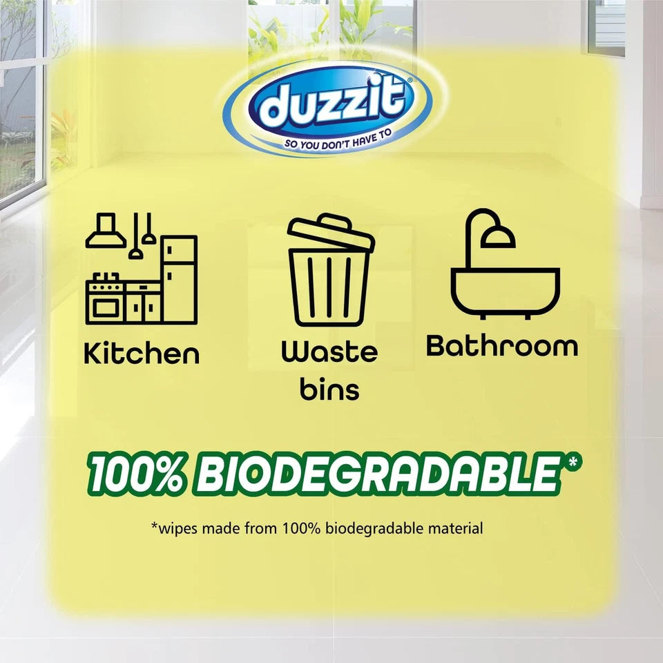 Duzzit Biodegradable Antibacterial Clean And Fresh 50 Wipes (2 Pack)