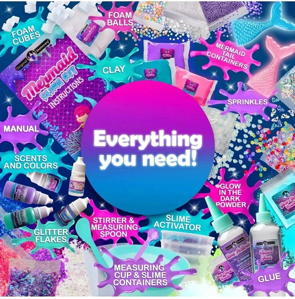 Mermaid Slime Kit 35-Pieces Set Glow In The Dark Sensory Kit